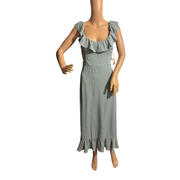 Show Me Your MUMU Size Small Alexis Midi Dress Steel Blue Flowy Bridesmaid - Picture 1 of 12
